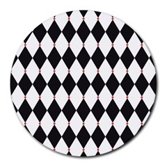 Plaid Triangle Line Wave Chevron Black White Red Beauty Argyle Round Mousepads