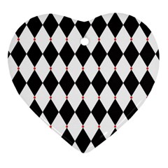 Plaid Triangle Line Wave Chevron Black White Red Beauty Argyle Ornament (heart) by Alisyart