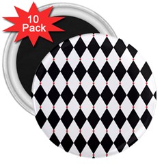 Plaid Triangle Line Wave Chevron Black White Red Beauty Argyle 3  Magnets (10 Pack)  by Alisyart