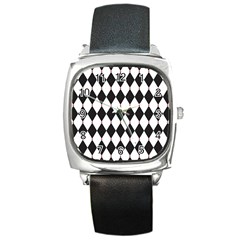 Plaid Triangle Line Wave Chevron Black White Red Beauty Argyle Square Metal Watch by Alisyart