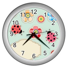 Buttons & Ladybugs Cute Wall Clocks (silver) 