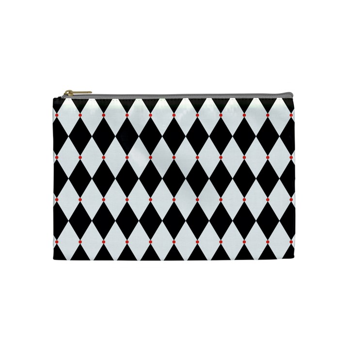 Plaid Triangle Line Wave Chevron Black White Red Beauty Argyle Cosmetic Bag (Medium) 