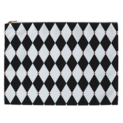 Plaid Triangle Line Wave Chevron Black White Red Beauty Argyle Cosmetic Bag (xxl) 