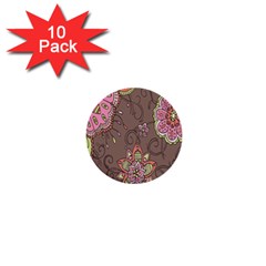 Ice Cream Flower Floral Rose Sunflower Leaf Star Brown 1  Mini Buttons (10 Pack)  by Alisyart