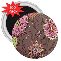 Ice Cream Flower Floral Rose Sunflower Leaf Star Brown 3  Magnets (100 Pack) by Alisyart