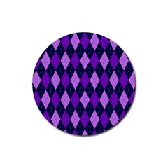 Plaid Triangle Line Wave Chevron Blue Purple Pink Beauty Argyle Rubber Round Coaster (4 Pack) 