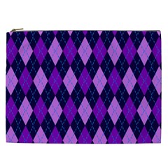 Plaid Triangle Line Wave Chevron Blue Purple Pink Beauty Argyle Cosmetic Bag (xxl) 