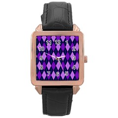 Plaid Triangle Line Wave Chevron Blue Purple Pink Beauty Argyle Rose Gold Leather Watch 