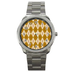 Plaid Triangle Line Wave Chevron Orange Red Grey Beauty Argyle Sport Metal Watch by Alisyart