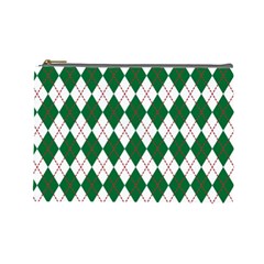 Plaid Triangle Line Wave Chevron Green Red White Beauty Argyle Cosmetic Bag (large) 
