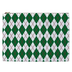 Plaid Triangle Line Wave Chevron Green Red White Beauty Argyle Cosmetic Bag (xxl) 