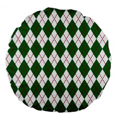 Plaid Triangle Line Wave Chevron Green Red White Beauty Argyle Large 18  Premium Round Cushions by Alisyart