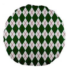 Plaid Triangle Line Wave Chevron Green Red White Beauty Argyle Large 18  Premium Flano Round Cushions by Alisyart