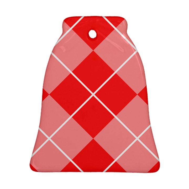 Plaid Triangle Line Wave Chevron Red White Beauty Argyle Bell Ornament (Two Sides)