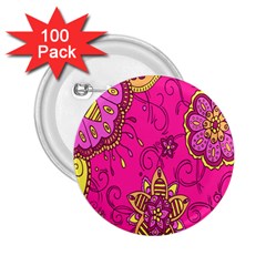 Pink Lemonade Flower Floral Rose Sunflower Leaf Star Pink 2 25  Buttons (100 Pack)  by Alisyart