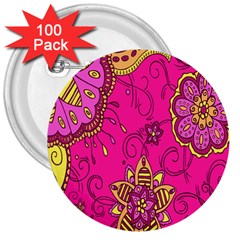 Pink Lemonade Flower Floral Rose Sunflower Leaf Star Pink 3  Buttons (100 Pack)  by Alisyart