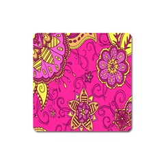 Pink Lemonade Flower Floral Rose Sunflower Leaf Star Pink Square Magnet by Alisyart