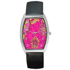 Pink Lemonade Flower Floral Rose Sunflower Leaf Star Pink Barrel Style Metal Watch by Alisyart