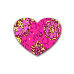 Pink Lemonade Flower Floral Rose Sunflower Leaf Star Pink Rubber Coaster (heart)  by Alisyart