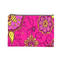 Pink Lemonade Flower Floral Rose Sunflower Leaf Star Pink Cosmetic Bag (large) 