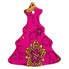 Pink Lemonade Flower Floral Rose Sunflower Leaf Star Pink Christmas Tree Ornament (two Sides)