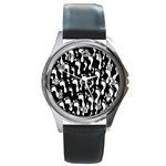 Population Soles Feet Foot Black White Round Metal Watch Front