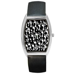 Population Soles Feet Foot Black White Barrel Style Metal Watch by Alisyart