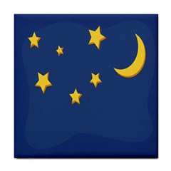 Starry Star Night Moon Blue Sky Light Yellow Tile Coasters by Alisyart