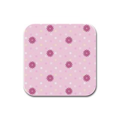 Star White Fan Pink Rubber Square Coaster (4 Pack)  by Alisyart