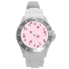 Star White Fan Pink Round Plastic Sport Watch (l)