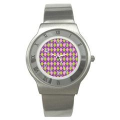 Plaid Triangle Line Wave Chevron Green Purple Grey Beauty Argyle Stainless Steel Watch by Alisyart