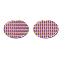 Plaid Triangle Line Wave Chevron Green Purple Grey Beauty Argyle Cufflinks (oval) by Alisyart