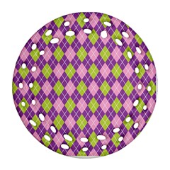 Plaid Triangle Line Wave Chevron Green Purple Grey Beauty Argyle Round Filigree Ornament (two Sides)