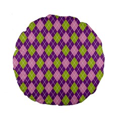 Plaid Triangle Line Wave Chevron Green Purple Grey Beauty Argyle Standard 15  Premium Round Cushions by Alisyart
