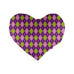 Plaid Triangle Line Wave Chevron Green Purple Grey Beauty Argyle Standard 16  Premium Flano Heart Shape Cushions by Alisyart