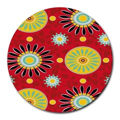 Sunflower Floral Red Yellow Black Circle Round Mousepads