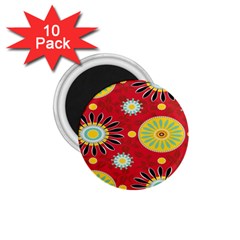 Sunflower Floral Red Yellow Black Circle 1 75  Magnets (10 Pack) 