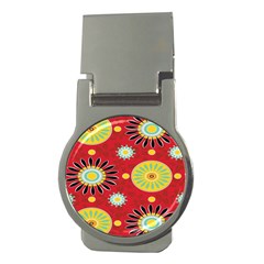 Sunflower Floral Red Yellow Black Circle Money Clips (round)  by Alisyart