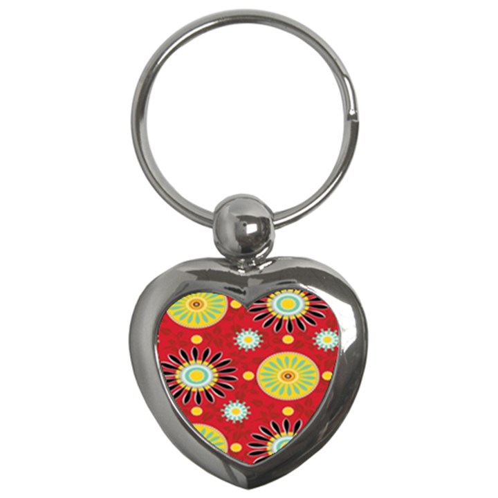 Sunflower Floral Red Yellow Black Circle Key Chains (Heart) 