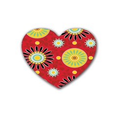 Sunflower Floral Red Yellow Black Circle Rubber Coaster (heart)  by Alisyart