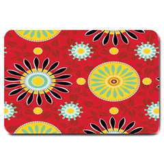 Sunflower Floral Red Yellow Black Circle Large Doormat  by Alisyart