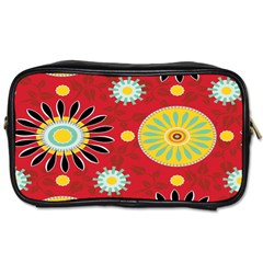 Sunflower Floral Red Yellow Black Circle Toiletries Bags 2-side