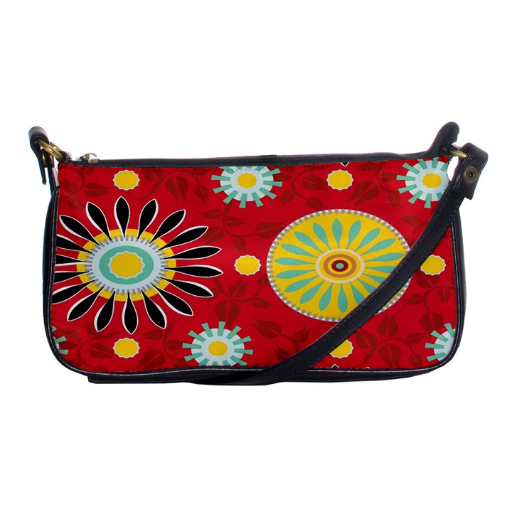 Sunflower Floral Red Yellow Black Circle Shoulder Clutch Bags