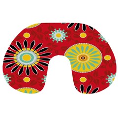 Sunflower Floral Red Yellow Black Circle Travel Neck Pillows by Alisyart