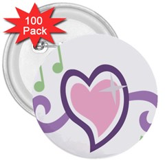 Sweetie Belle s Love Heart Star Music Note Green Pink Purple 3  Buttons (100 Pack) 