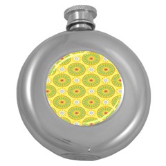 Sunflower Floral Yellow Blue Circle Round Hip Flask (5 Oz) by Alisyart