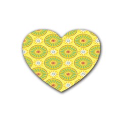 Sunflower Floral Yellow Blue Circle Heart Coaster (4 Pack) 