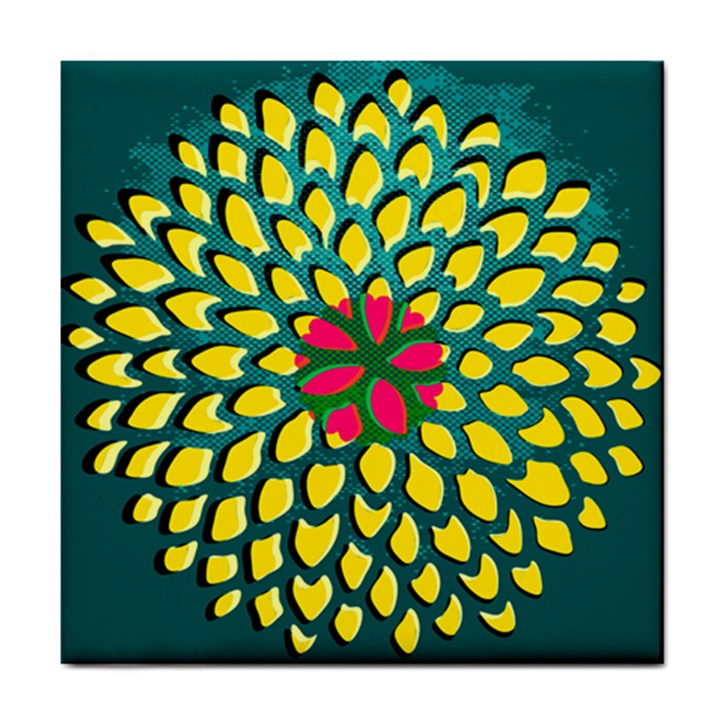 Sunflower Flower Floral Pink Yellow Green Tile Coasters