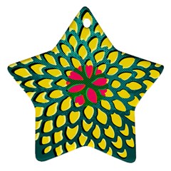 Sunflower Flower Floral Pink Yellow Green Ornament (star) by Alisyart