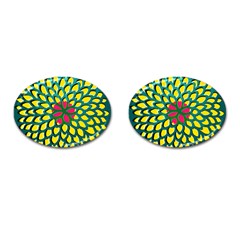 Sunflower Flower Floral Pink Yellow Green Cufflinks (oval) by Alisyart